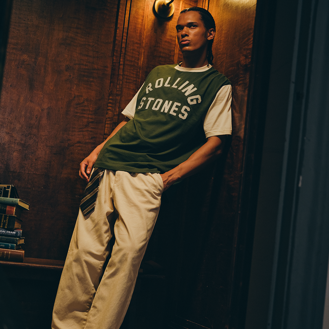 Stones Varsity Chenille Applique Green T-Shirt Model