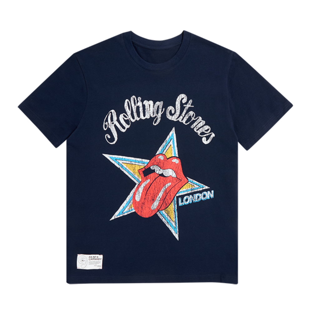 The Rolling Stones Fame Star Tongue Navy T-Shirt - Front