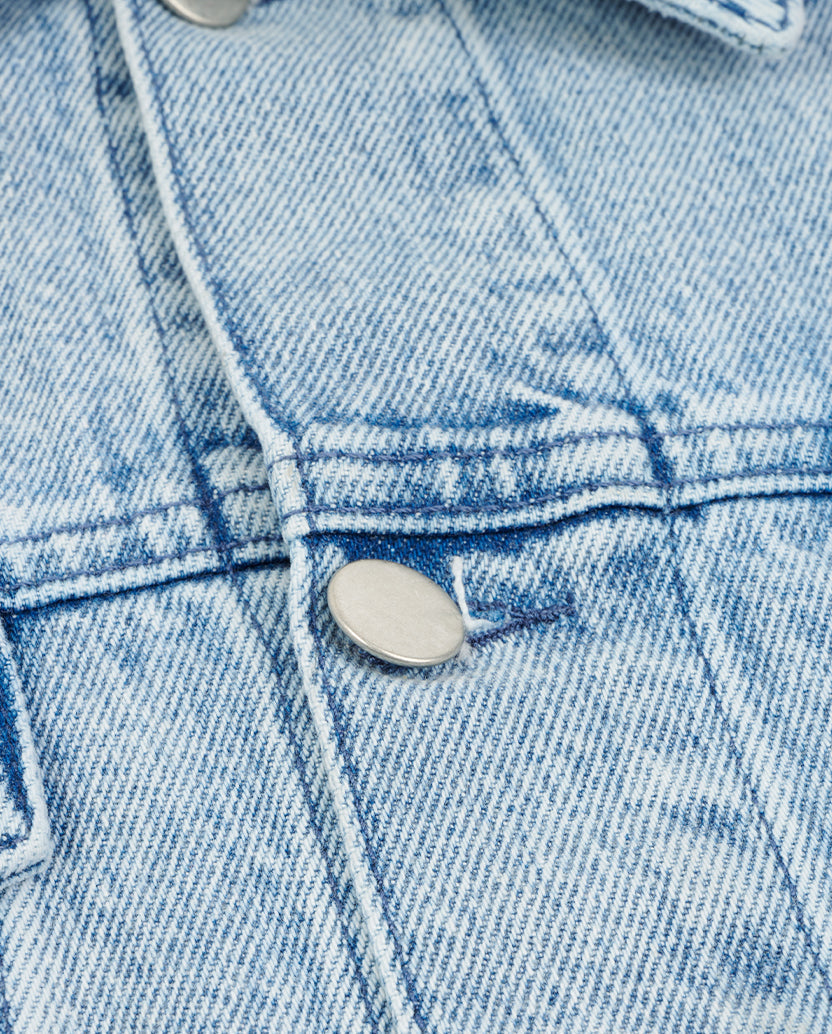 Light Wash Embroidered Denim Jacket Button Detail
