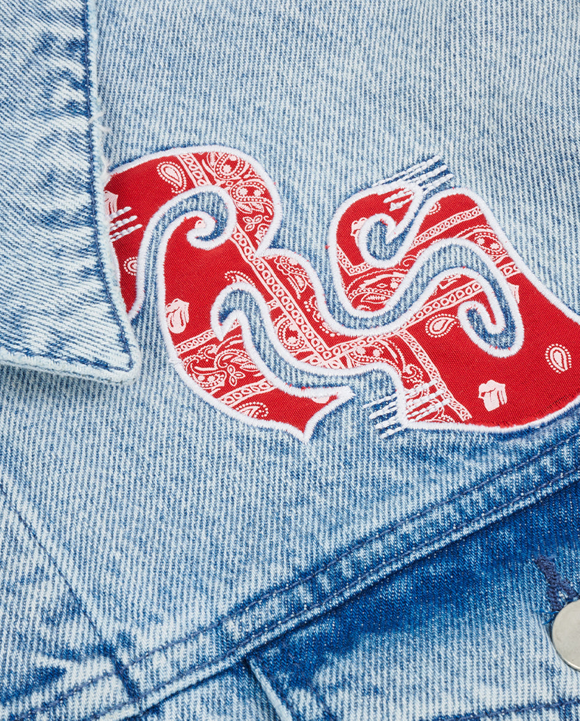 Light Wash Embroidered Denim Jacket Front Detail
