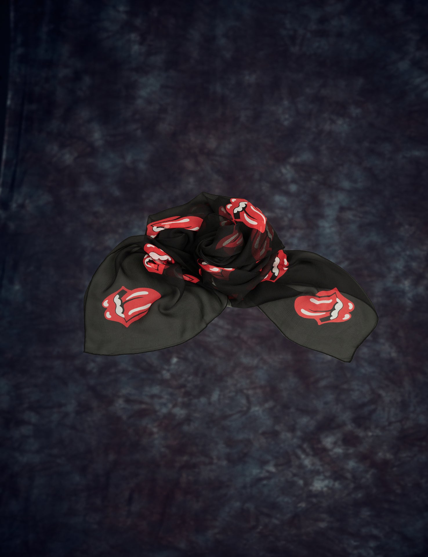Soloist x Stones Black and Red Lips Silk Chiffon Scarf