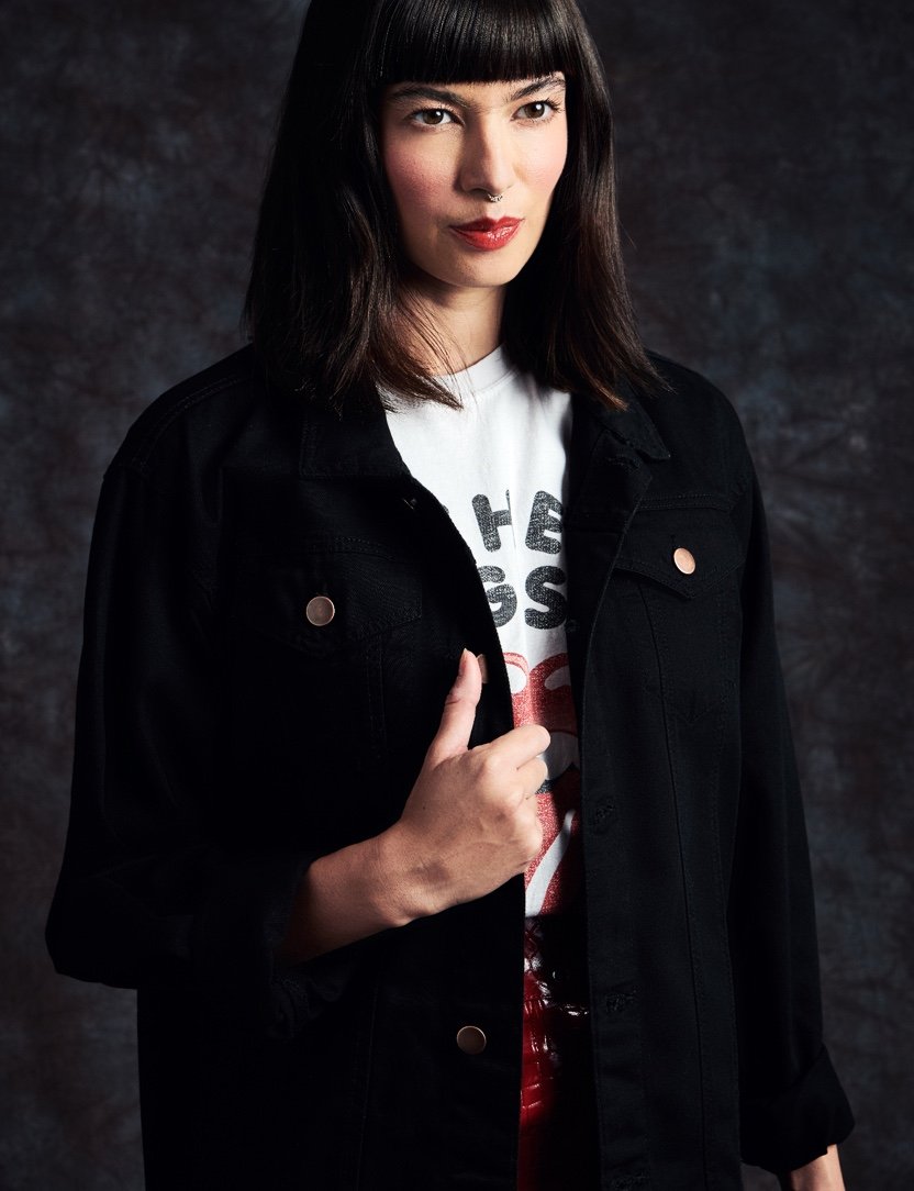 No9 Tongue Outline Embroidered Trucker Jacket Front