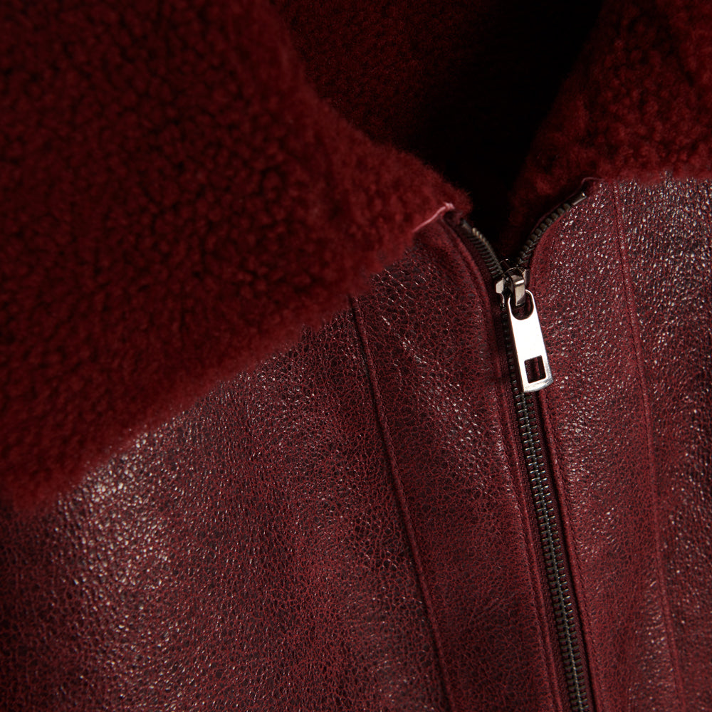 Classic Logo Shearling Collar Aviator Jacket Detail Zipper