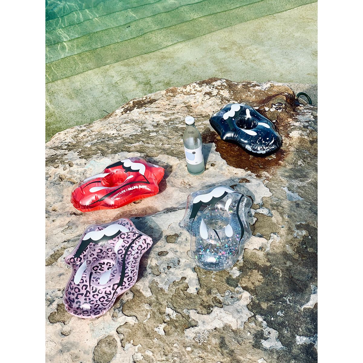 Stones x Sunnylife Set of 4 Classic Tongue Inflatable Drink Holders Rock