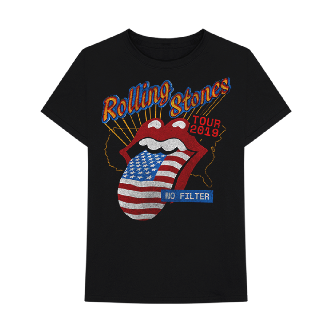 US Flag Tongue Black – Stones Rolling T-Shirt The