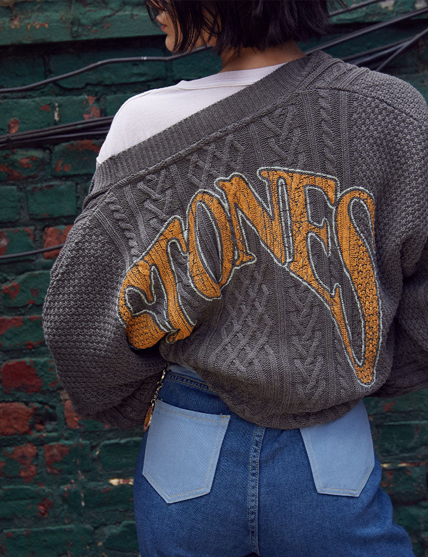 Classic Stones Cable Knit Cardigan Model Shot 1