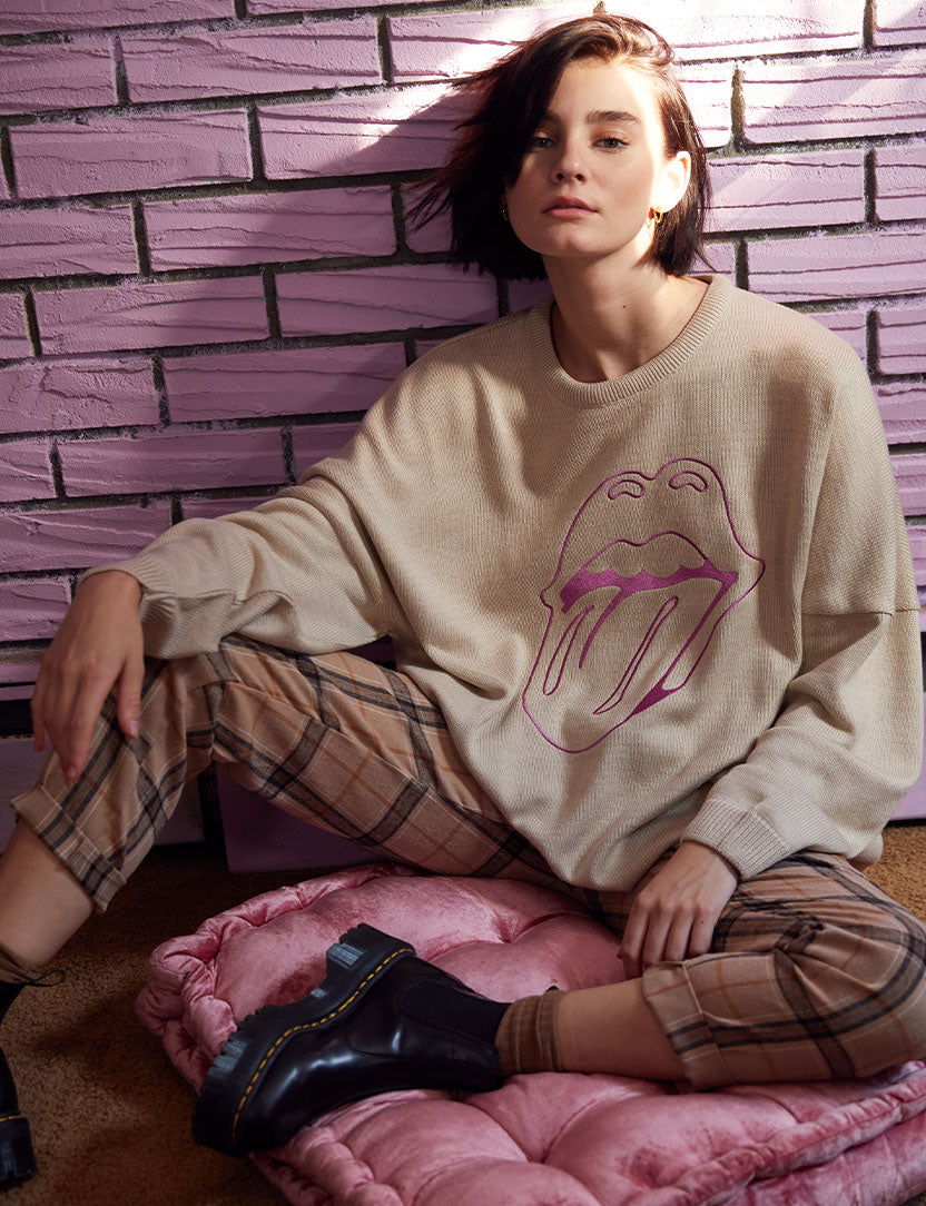 Classic Tongue Knit Chenille Patch Sweater Model Shot 1