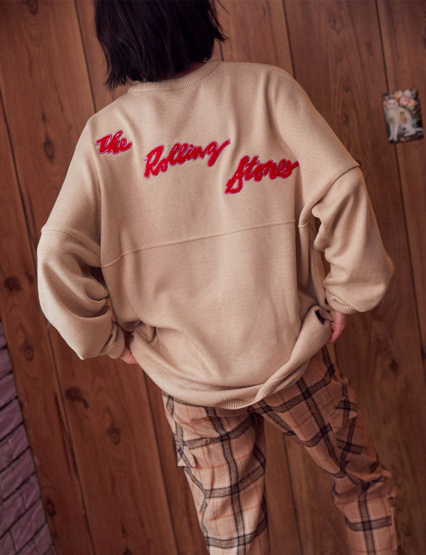 Classic Tongue Knit Chenille Patch Sweater Model Shot 2