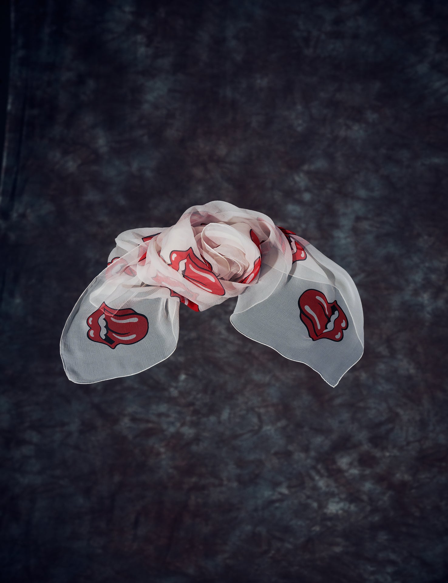Soloist x Stones White and Red Lips Silk Chiffon Scarf