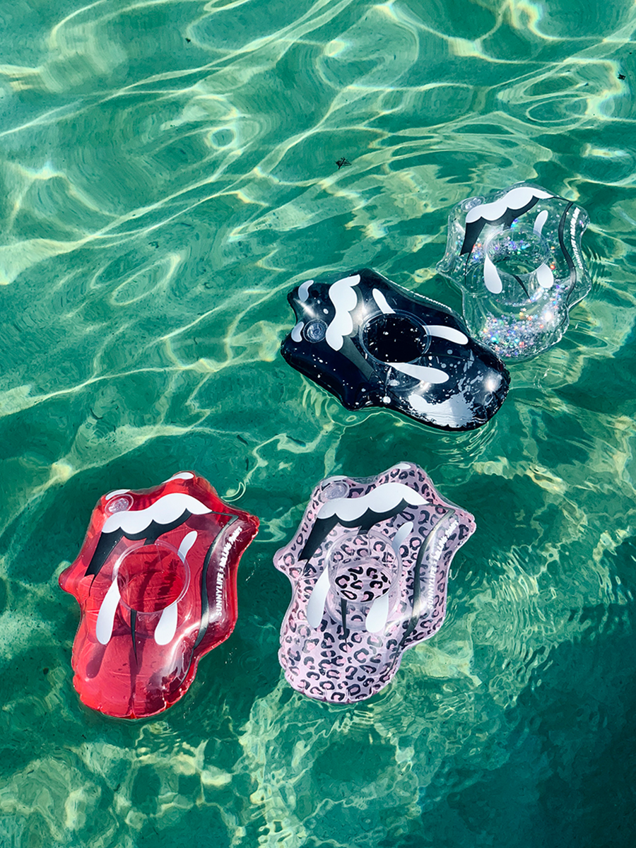 Stones x Sunnylife Set of 4 Classic Tongue Inflatable Drink Holders Flat