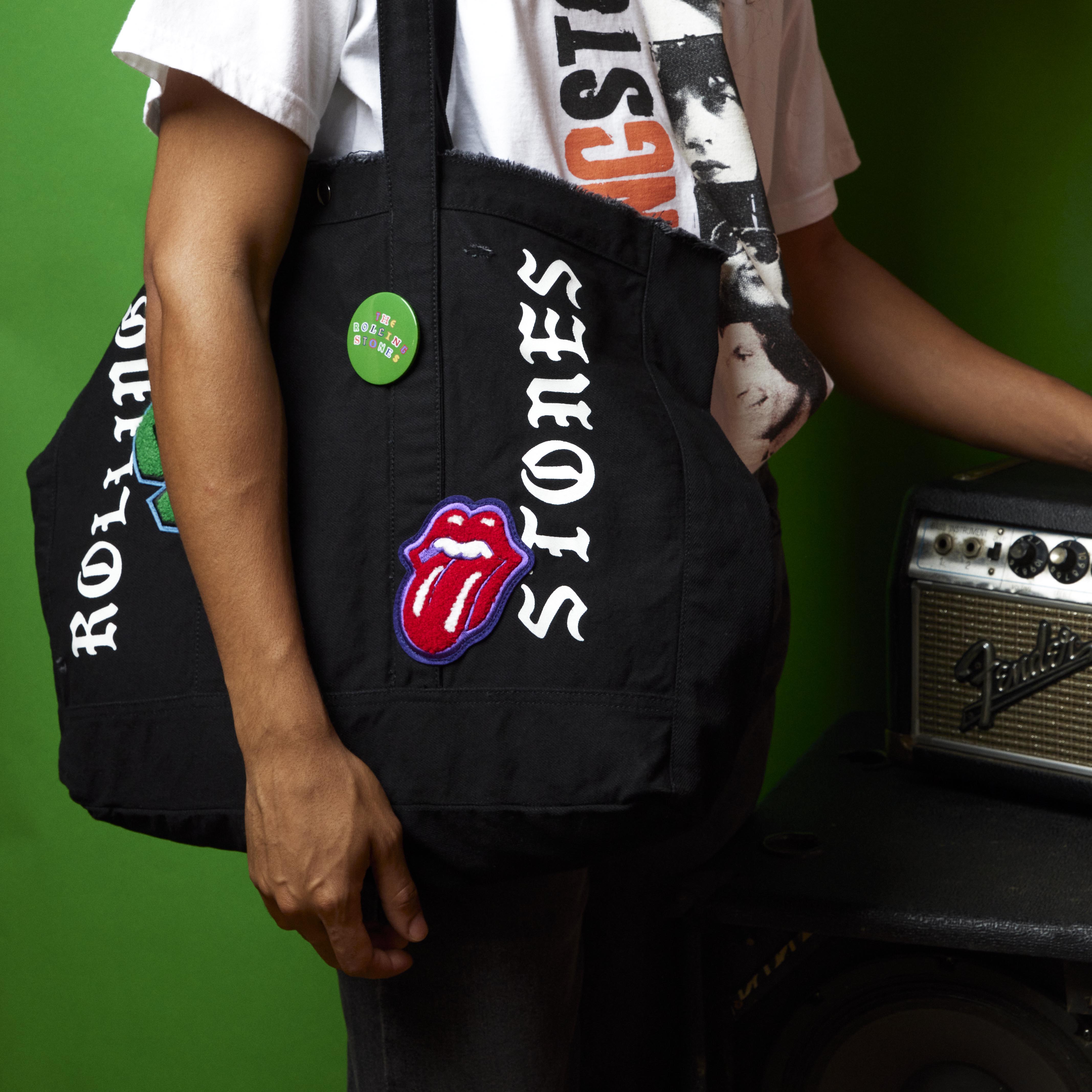Distressed Rolling Stones Printed Patch Tote Model 