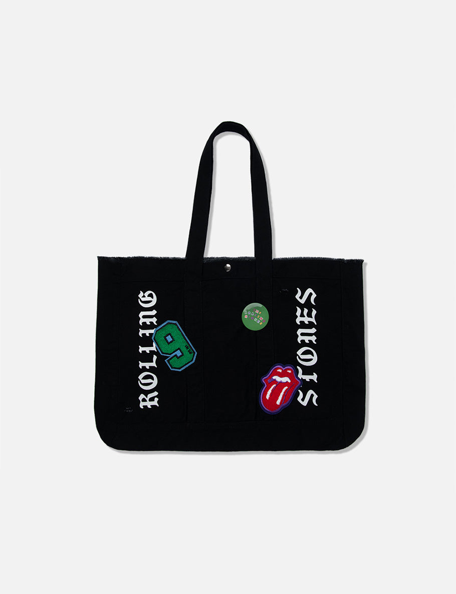 DISTRESSED ROLLING STONES PRINTED PATCH TOTE