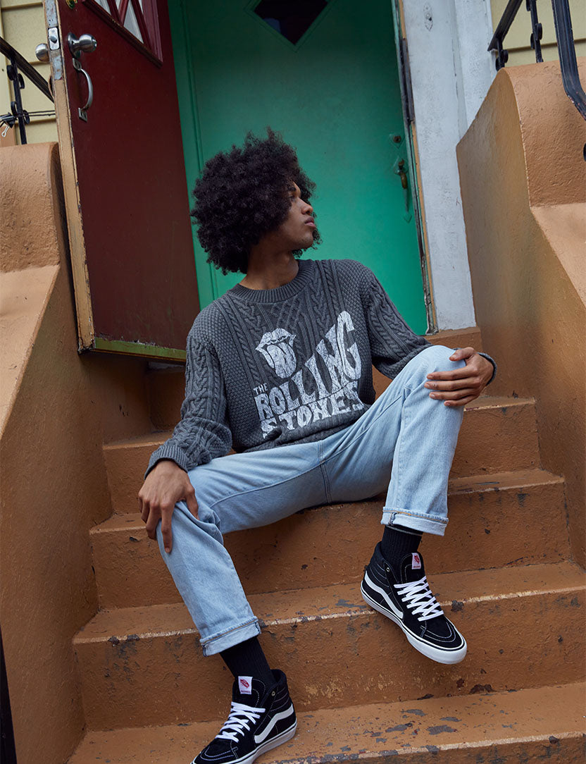 Classic Tongue Knit Chenille Patch Sweater Model Shot 2