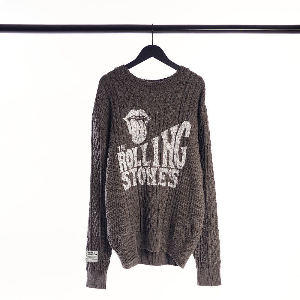 Vintage Rolling Stones Logo Cable Knit Sweater Front